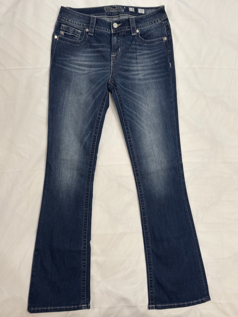 Miss Me Women's Mid-Rise Boot Jeans with Metallic Stitching Size 28 EUC